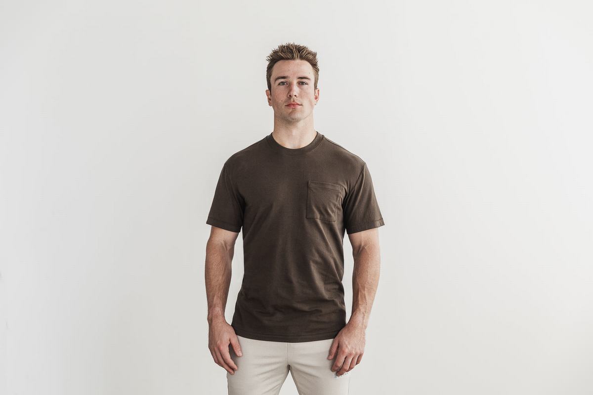 Nobull Heavyweight Pocket Men's T Shirts Chocolate | Australia (ML5361)